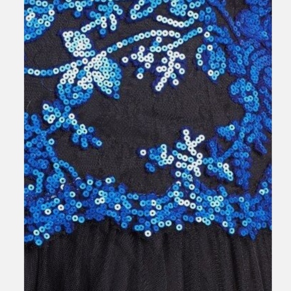 Tadashi Shoji Gown Maxi dress Prom Goth Dark Romantic Fairy Black Blue Sz 14 - Picture 4 of 6